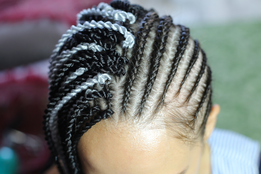Straight Back Thin Cornrow Braids With Black and White Crochet Twists