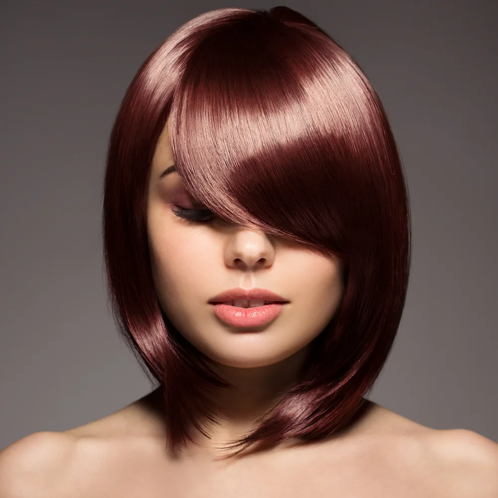 Bold Dark Mahogany colored hair, one of the best colors for medium skin tones